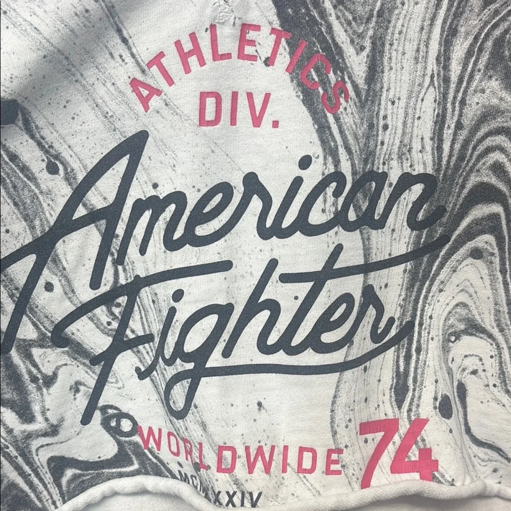 American Fighter Marble Black and White Cropped Top - Picture 2 of 3